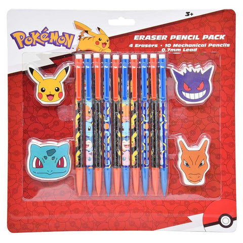 Innovative Designs Pokemon Eraser Pencil Pack | 10 Pack 0.7mm Pencils + 4 Erasers | Kids School Supplies
