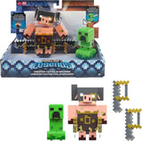 Mattel Minecraft Legends Action Figure 2-Pack, Creeper vs Piglin Bruiser Set, Attack & React Collectible Toys, 3.25-inch Scale