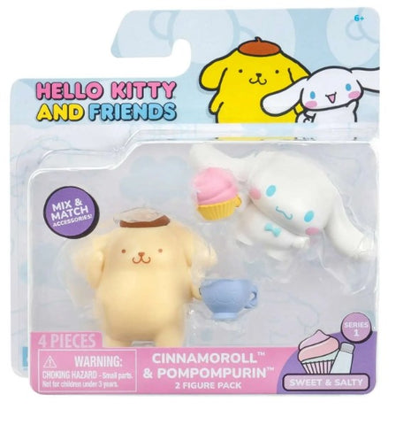 Hello Kitty and Friends 2 inch Figure Pack, Sweet & Salty Pompompurin & Cinnamoroll