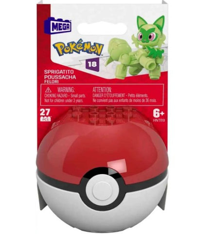 MEGA Pokemon Sprigatito Building Toy Kit, Poseable Action Figure with Poke Ball 27 Pc