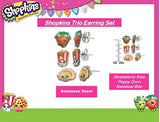Shopkins Stainless Steel Trio Earrings Sets : Strawberry Kiss , Poppy Corn , Rainbow Bite + More !