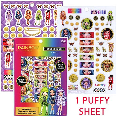 Innovative Designs, LLC Rainbow High Sticker Book Set, 4 Sheets with 300+ Stickers and 1 Puffy Reusable Sticker Sheet, Decorate Rainbow High Sticker Pads, Bulk Cute Stickers for Girls and Boys