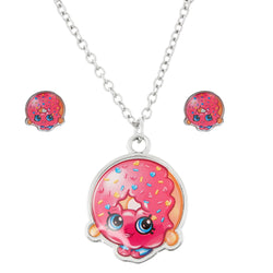 Shopkins Silvertone D'lish Donut Necklace and Earrings Set