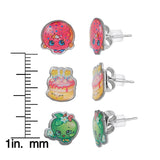 Shopkins Stainless Steel Three Earrings Sets : Strawberry Kiss , Poppy Corn , Rainbow Bite and More !