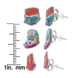 Shopkins Stainless Steel Three Earrings Sets : Strawberry Kiss , Poppy Corn , Rainbow Bite and More !