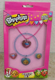 Shopkins Kid's Jewelry 4 piece Set Necklace Bracelet and 2 Rings Cookie Cupcake